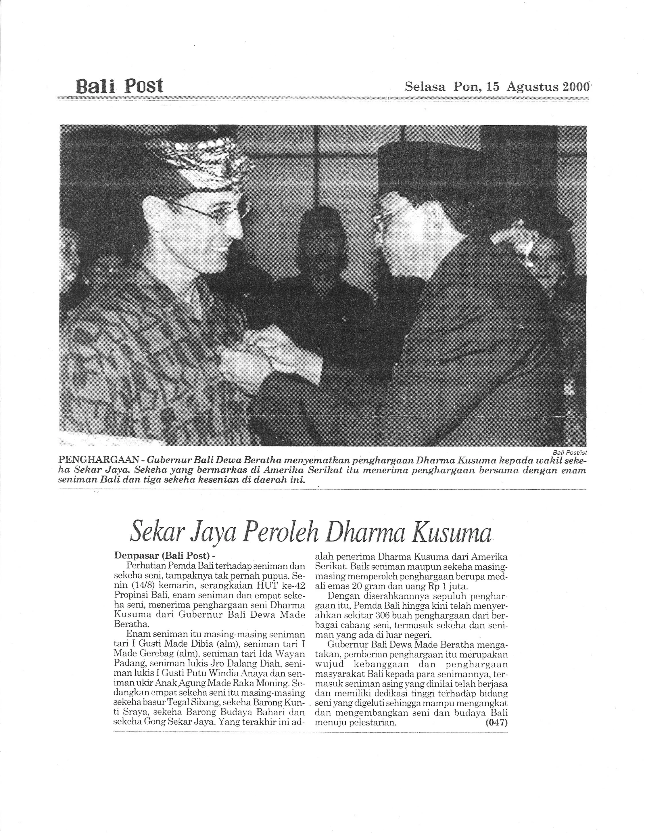 Sekar Jaya Peroleh Dharma Kusuma - BaliPost (2000).jpg