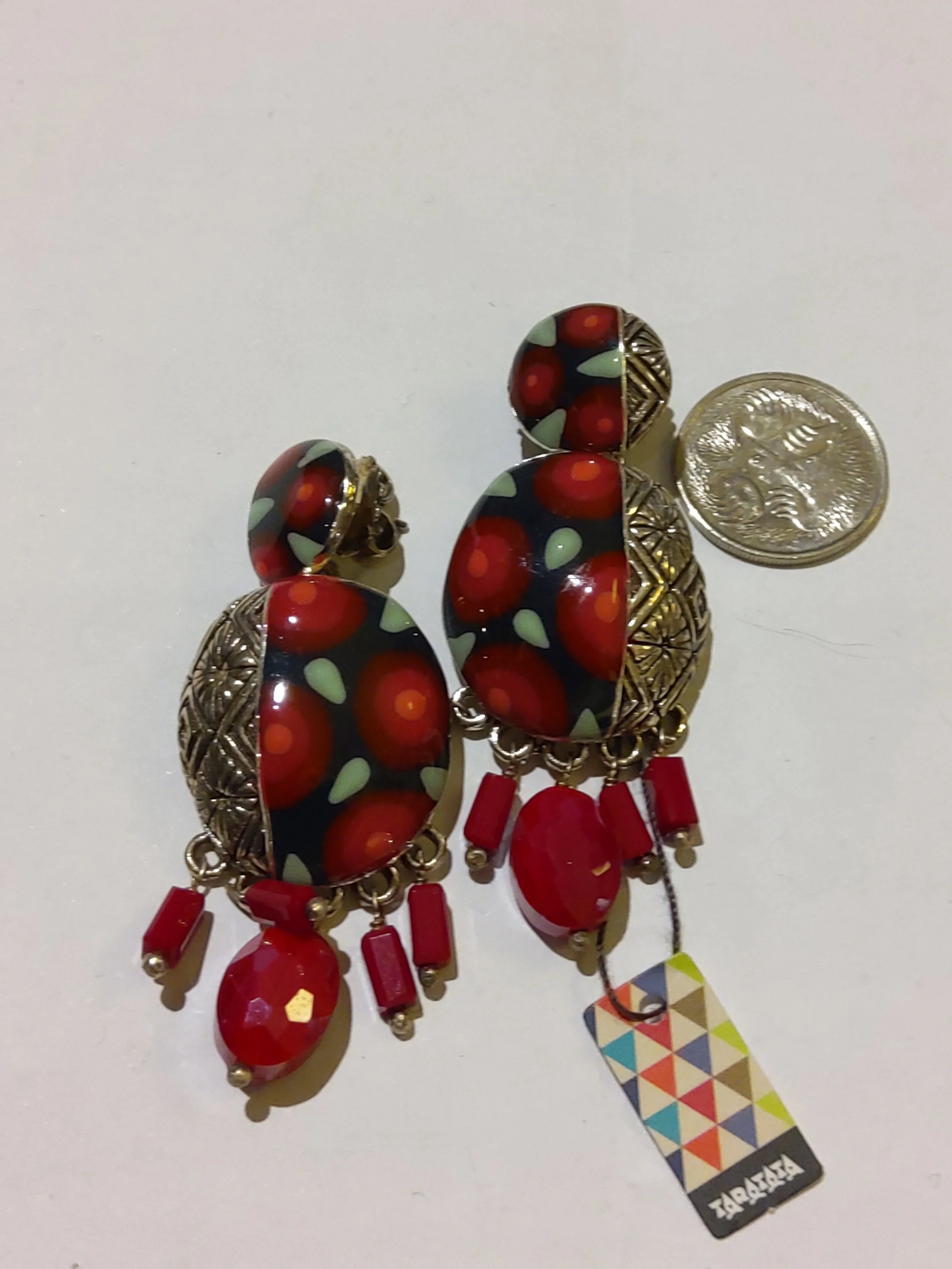 Taratata red enamel and silver earrings 