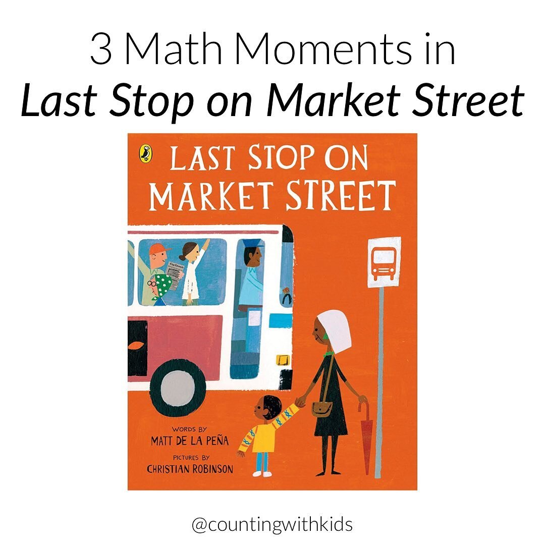 Last Stop on Market Street is the beautiful story of a young boy learning life lessons from his grandmother. I highly recommend finding it at your local library if you haven&rsquo;t read it yet!
➡️ Here are 3 ways I weave in a little math as we read 