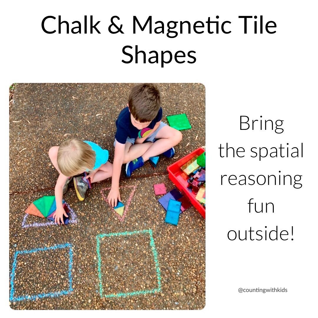 Magnetic tiles are the perfect tool for building spatial reasoning, and the pretty spring weather was just begging us to bring them outside!! (These pictures are from when we first set this up last year, and it&rsquo;s been a hit again this spring! ?