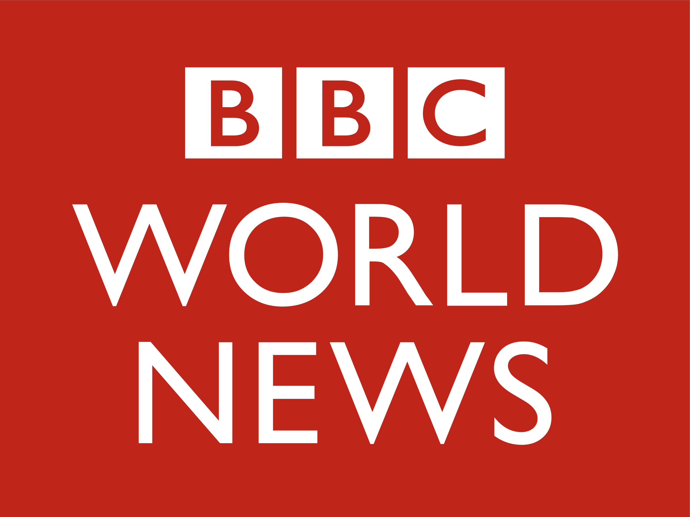 The BBC News logo on a red background with large white text reading 'BBC World News'.