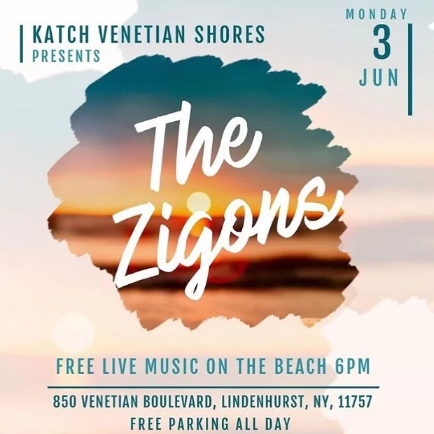 Come start of your week right and hang with us on the beach!!! We will be singing happy hour at 6pm at @katchvenetianshores 🌊🎸🎤🤙🏼 #livemusic #thezigons #longisland #beachmusic #happyhour