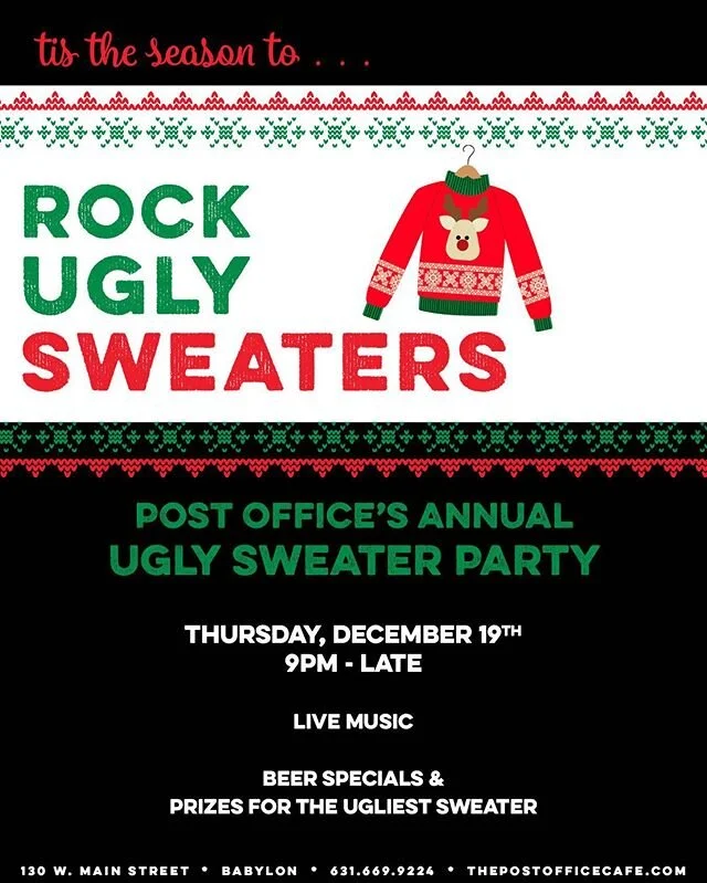 Thursday at @postofficecafe 9-12. Wear your ugliest sweater and come get drunk with us, we will be jamming with a full band🤙🏼 #thezigons #livemusic #fullband #longislandmusic