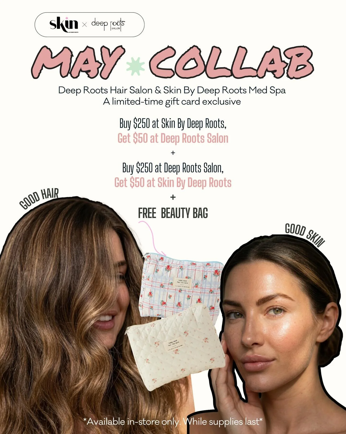 Good hair 🤝 good skin 

The kind of gift she&rsquo;ll actually use. 

For May, Deep Roots Salon + Skin by Deep Roots are coming together for a limited-time gift card event&mdash;just in time for Mother&rsquo;s Day.

&bull; Buy $250 at Skin &rarr; Re