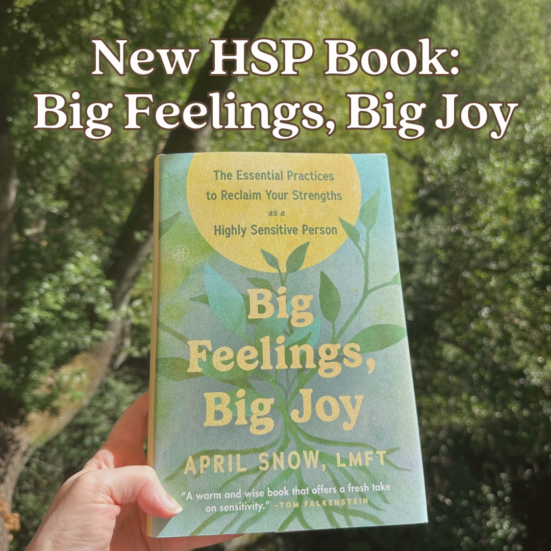 Big Feelings, Big Joy Highly Sensitive Person hardcover book held in front of trees