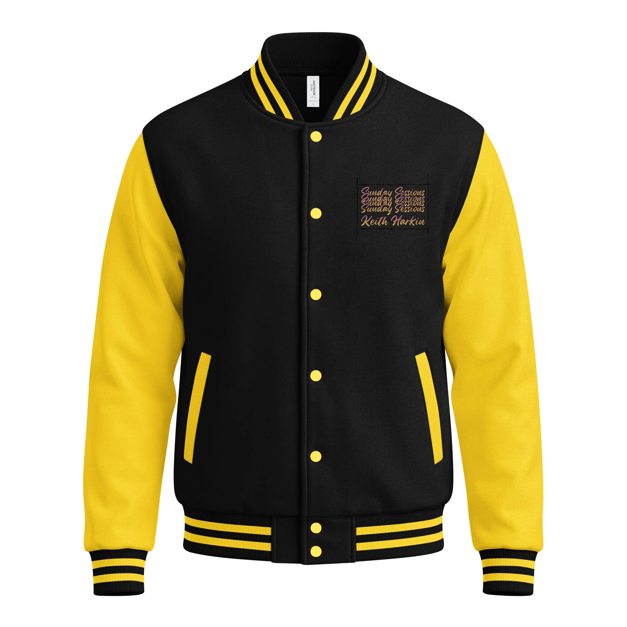 unisex-heavyweight-letterman-jacket-jet-black-sun-yellow-front-6a692fa18b160.jpg