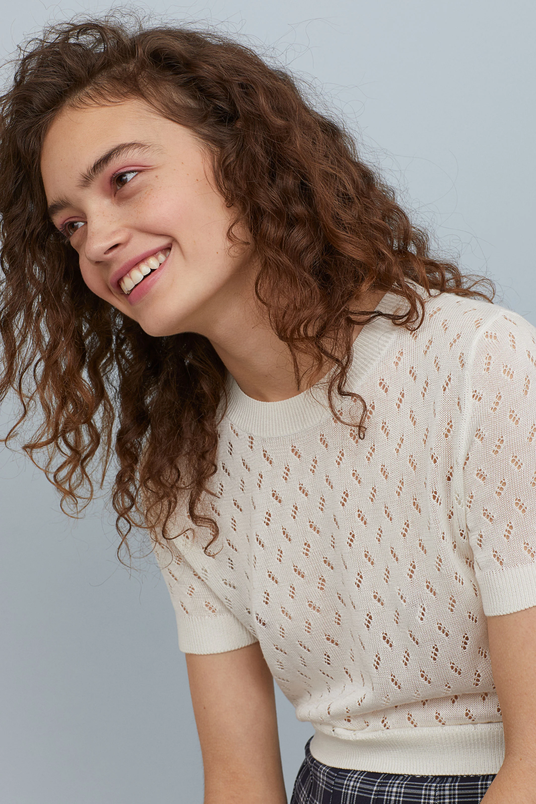  Heavy knit T-shirt with all over pointelle structure 