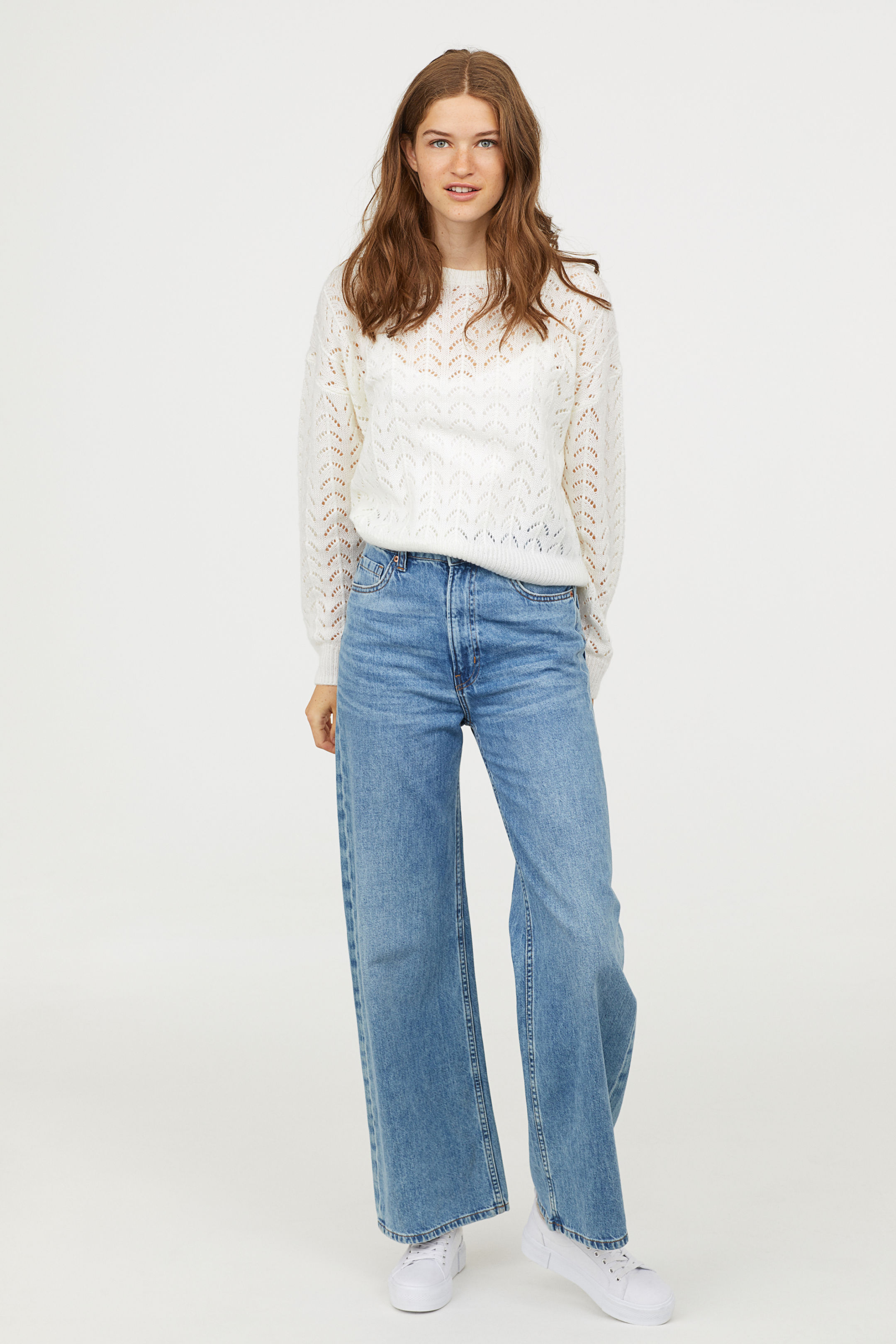  Heavy knit sweater with all over pointelle structure 