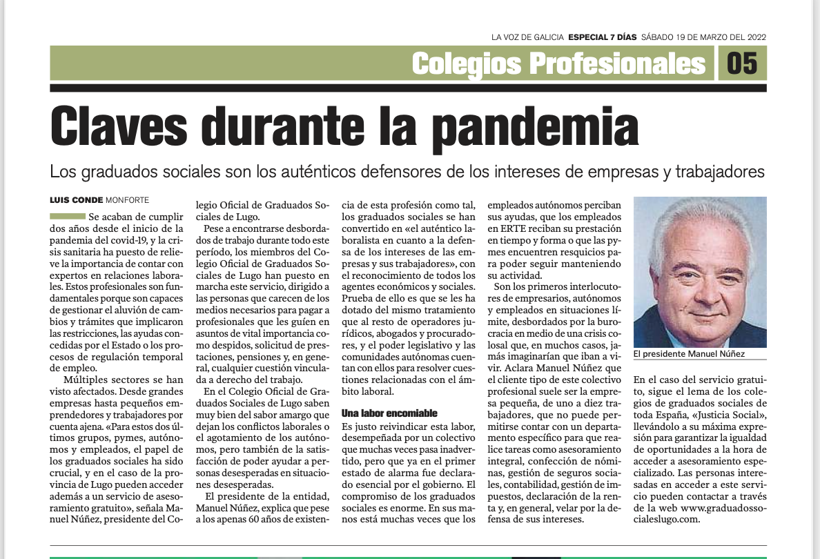 ENTREVISTA AO PRESIDENTE DO COLEXIO OFICIAL DE GRADUADOS SOCIAIS DE LUGO