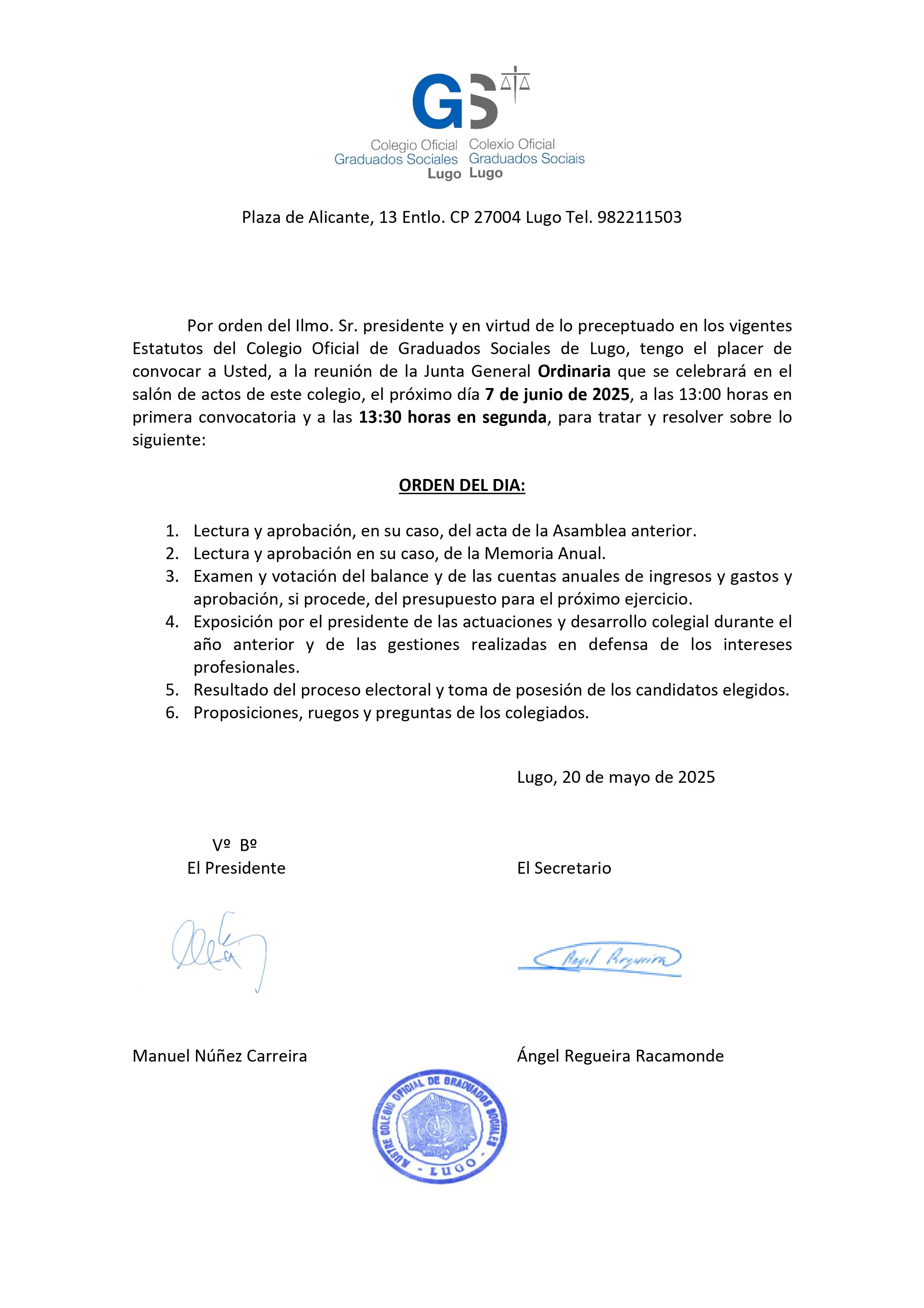 ASAMBLEA GENERAL GRADUADOS SOCIALES LUGO