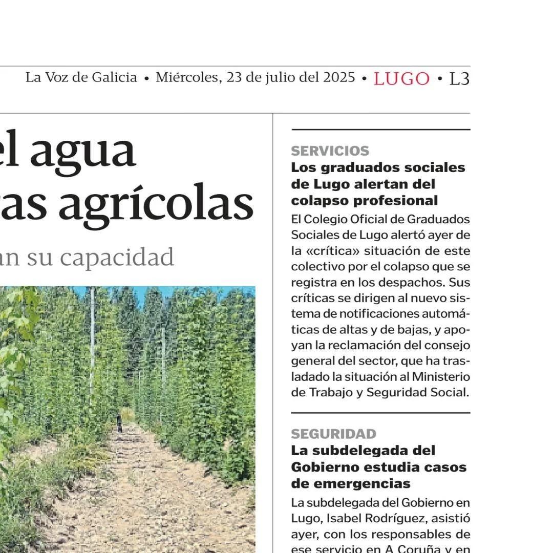 LOS GRADUADOS SOCIALES DE LUGO ALZAN LA VOZ ANTE EL COLAPSO PROFESIONAL Y LA SOBRECARGA DE NOTIFICACIONES ADMINISTRATIVAS