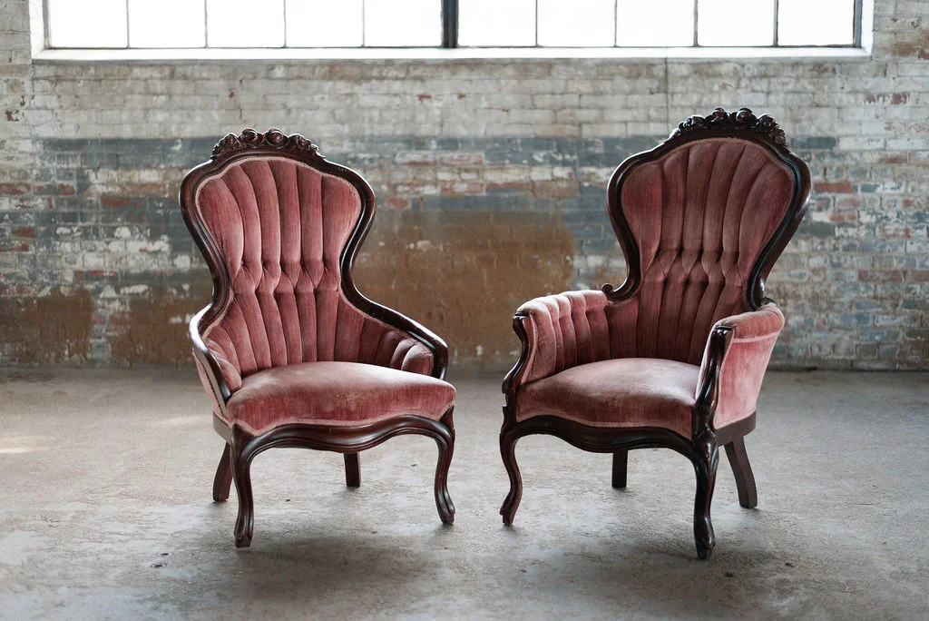 Ferdinand & Isabel - Sweetheart Chairs in Burgundy Velvet