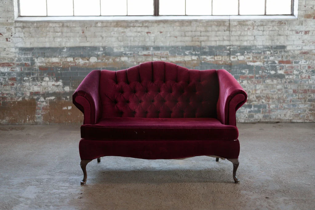 Genevieve Settee in Burgundy Velvet