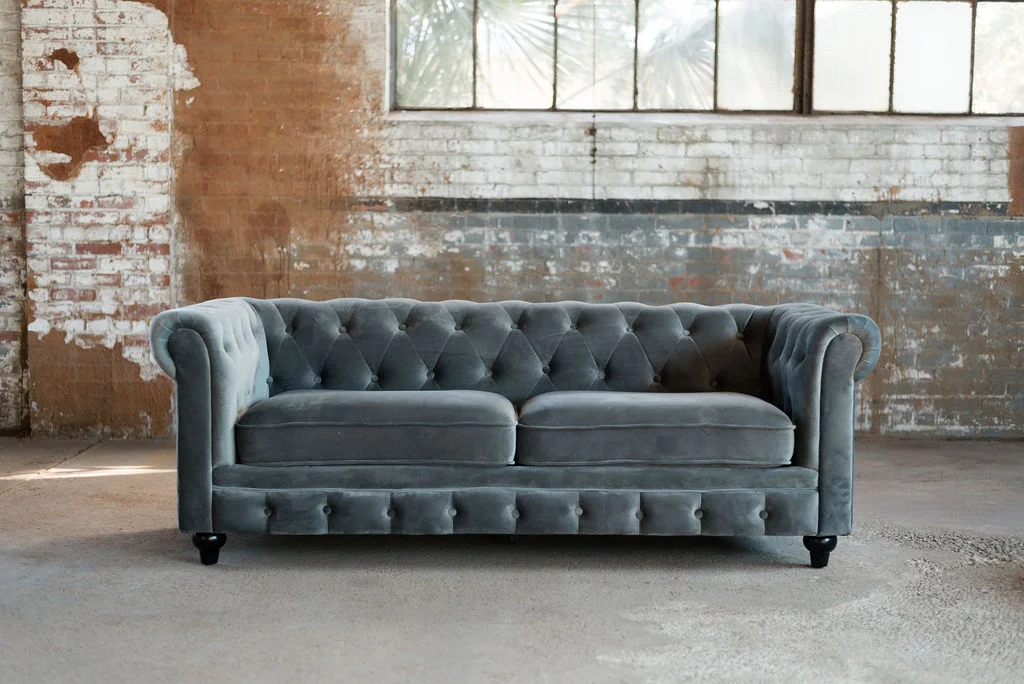 Greyson Chesterfield Sofa in Grey Tuft Velvet