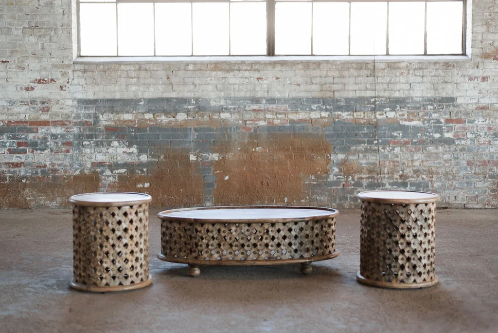 Tribal Table Set- Boho Teak Wood