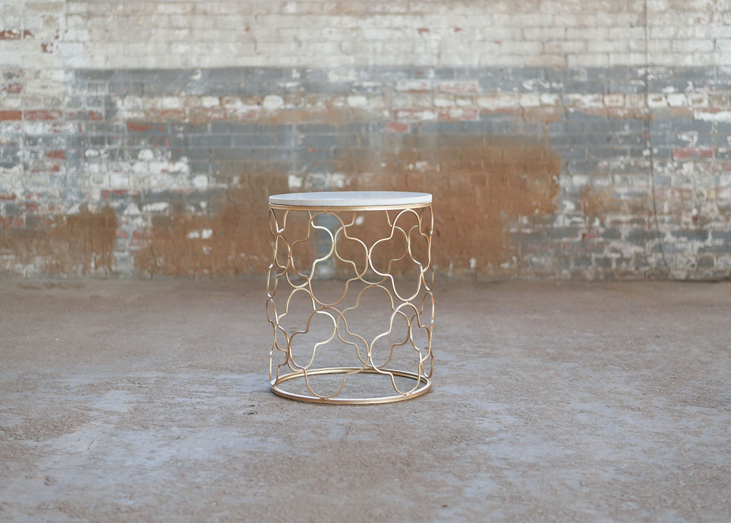 Kayla End Table - Gold Geometric + Marble