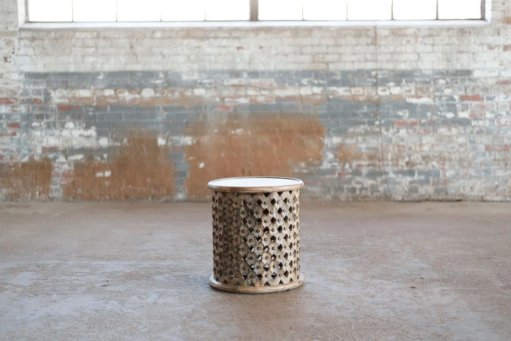 Tribal End Table- Boho Teak Wood