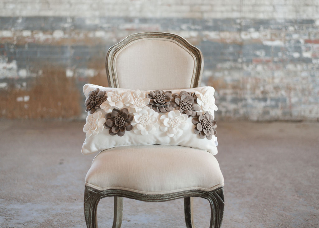 Ivory and Brown with Felt Flowers - Rectangle