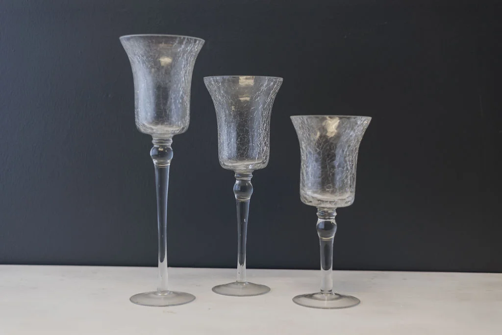 Assorted Stemmed Crackled Glass Votives