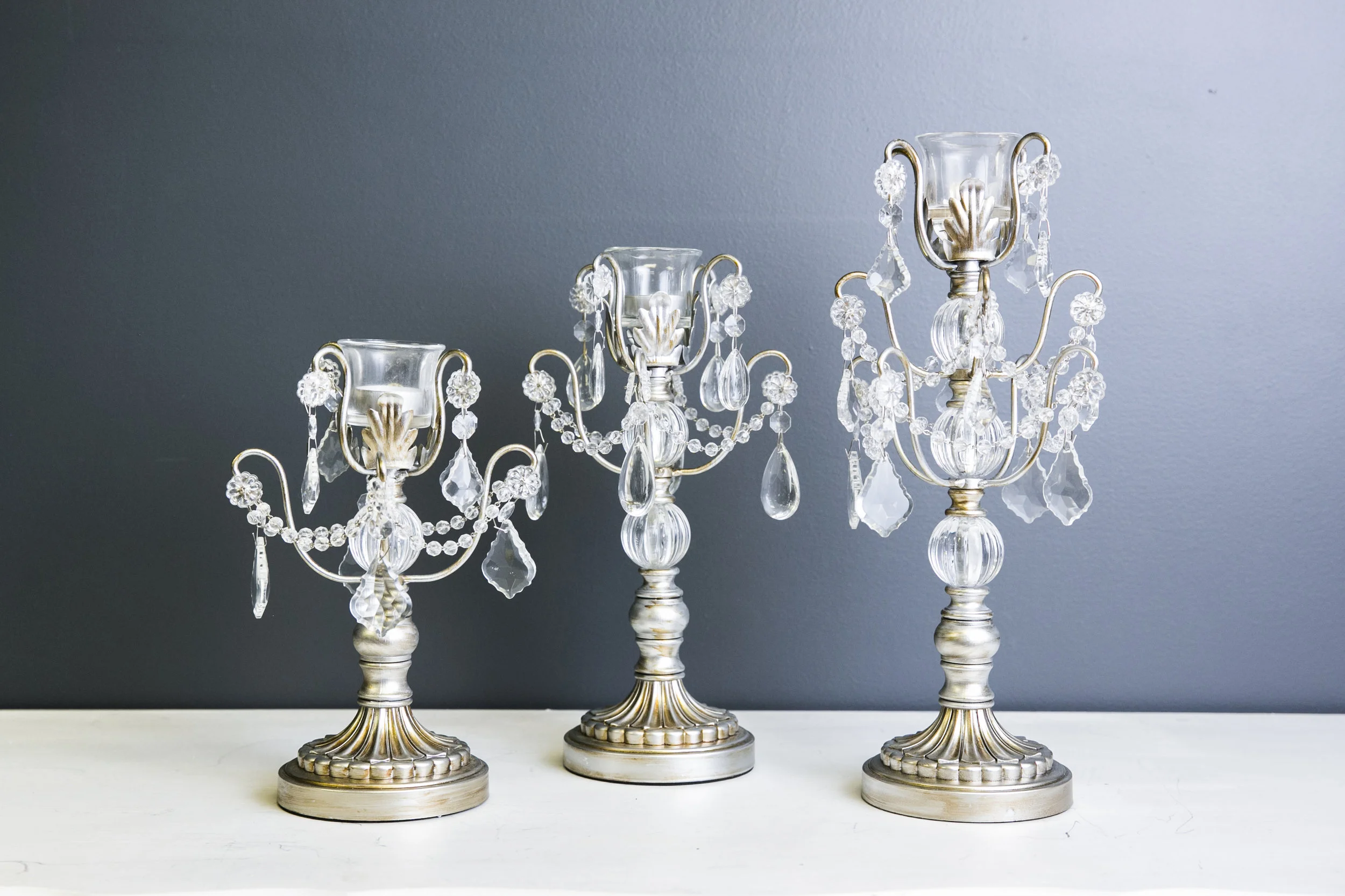 Rosette Trio Candelabra Set - Silver