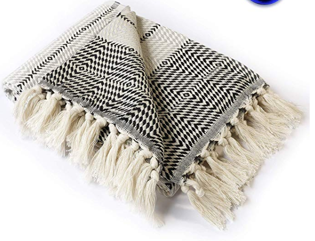 Boho Throw - Blanket Black - White - Grey Throw