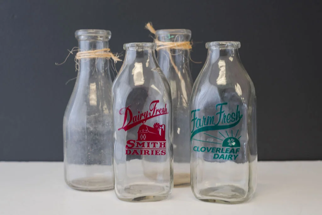 Assorted Vintage Glass Milk Bottles