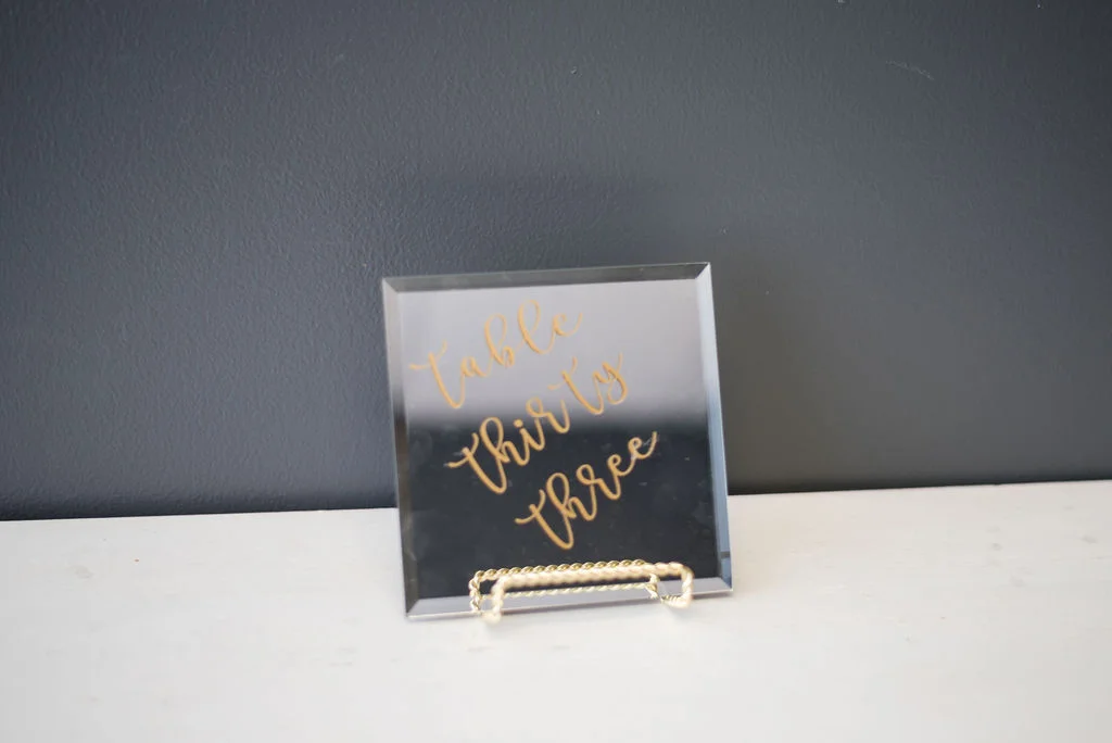 Mirrored Tile Gold Script Name Numbers (#33)
