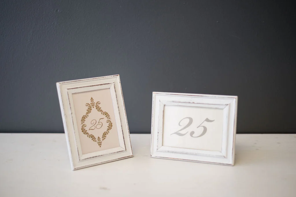 White Wash Frame Table Numbers (#25) - Choice of Style