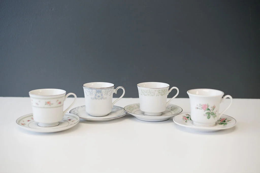 Assorted Mismatched Vintage China Teacups & Saucers
