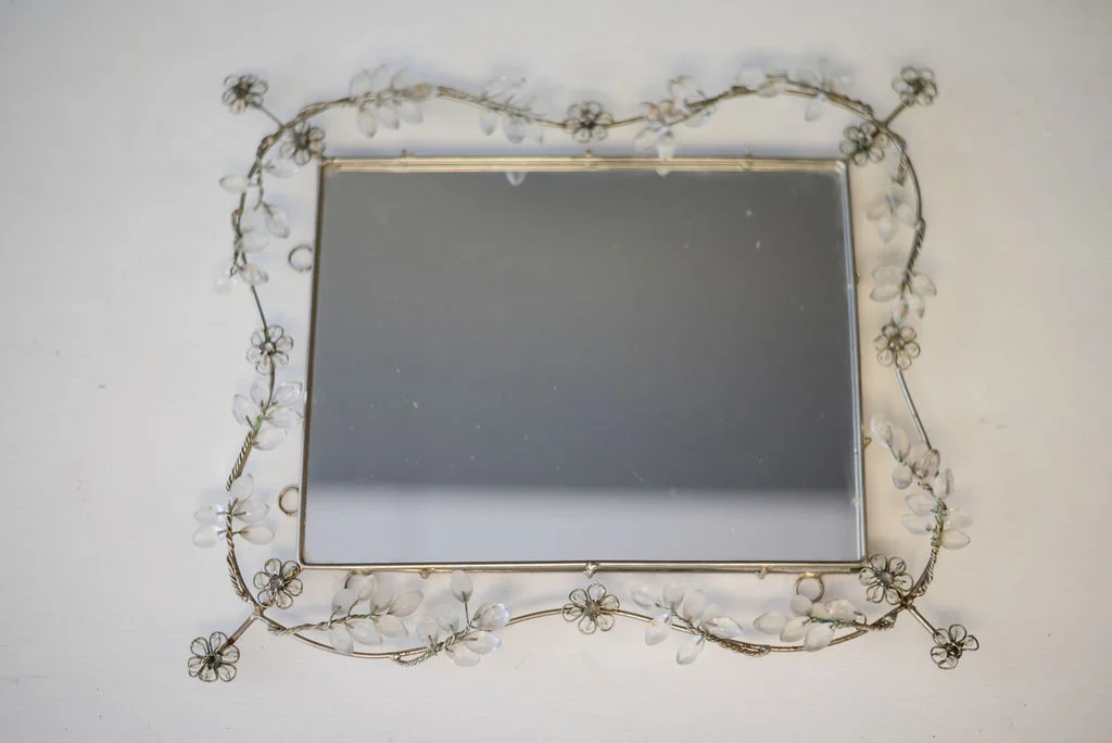 Attie Rectangle Mirrored Tray (Silver and Crystal)