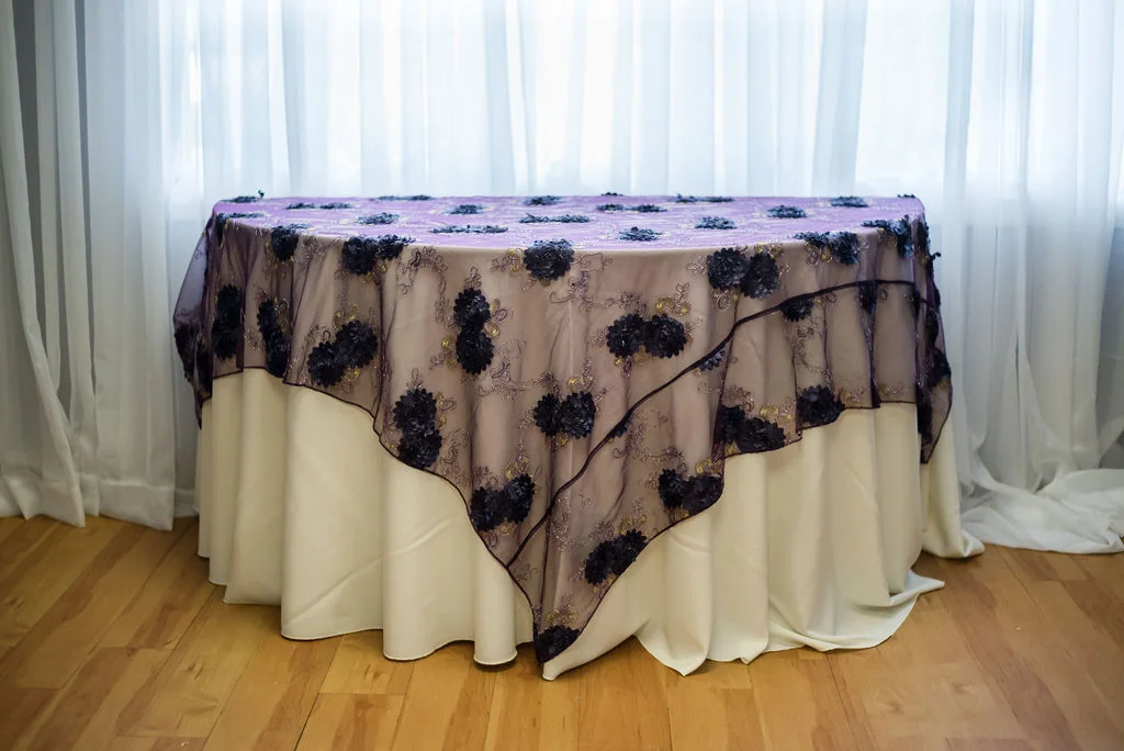 72SQ Purple Florette Overlay Linen