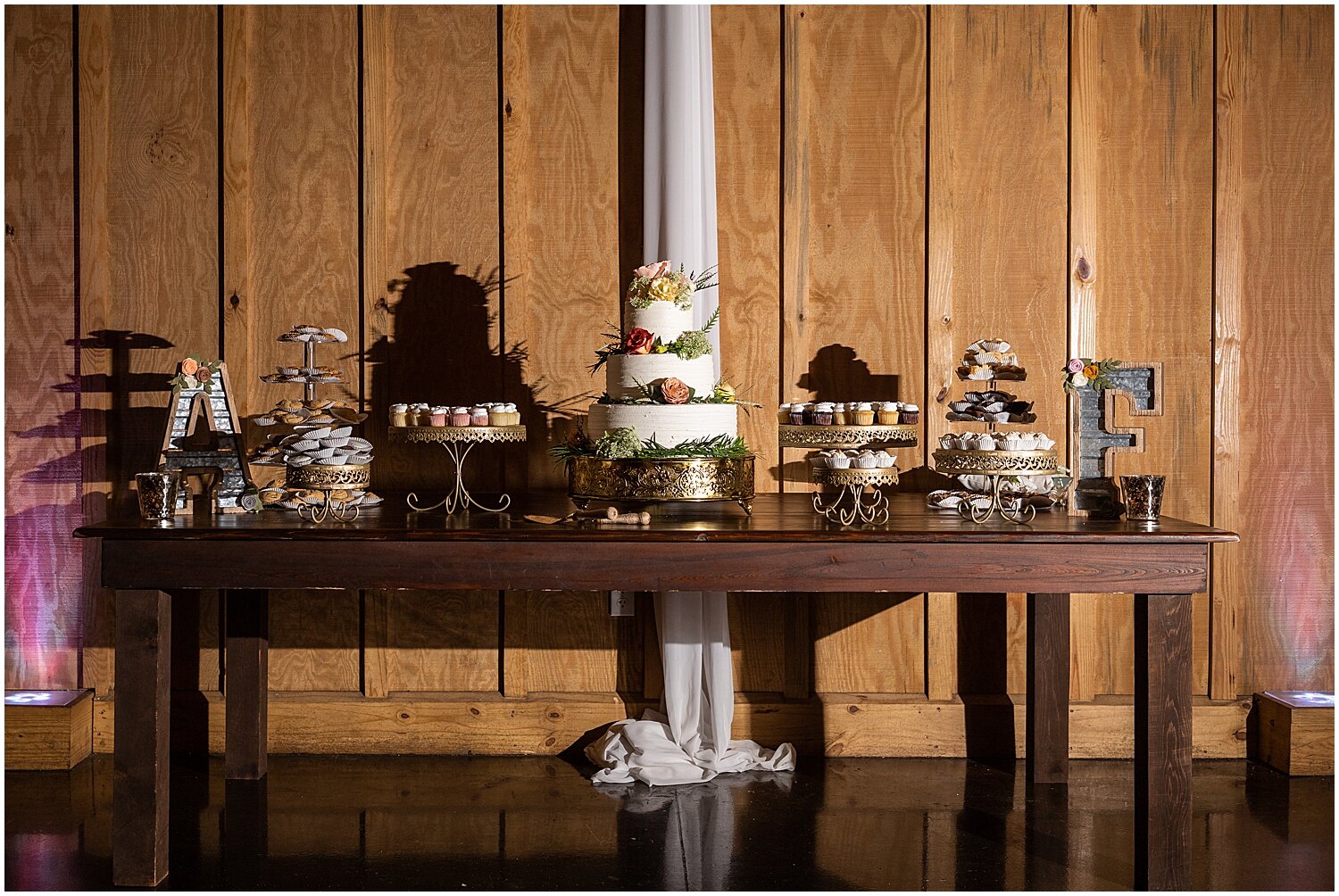  wedding cake and dessert table display 