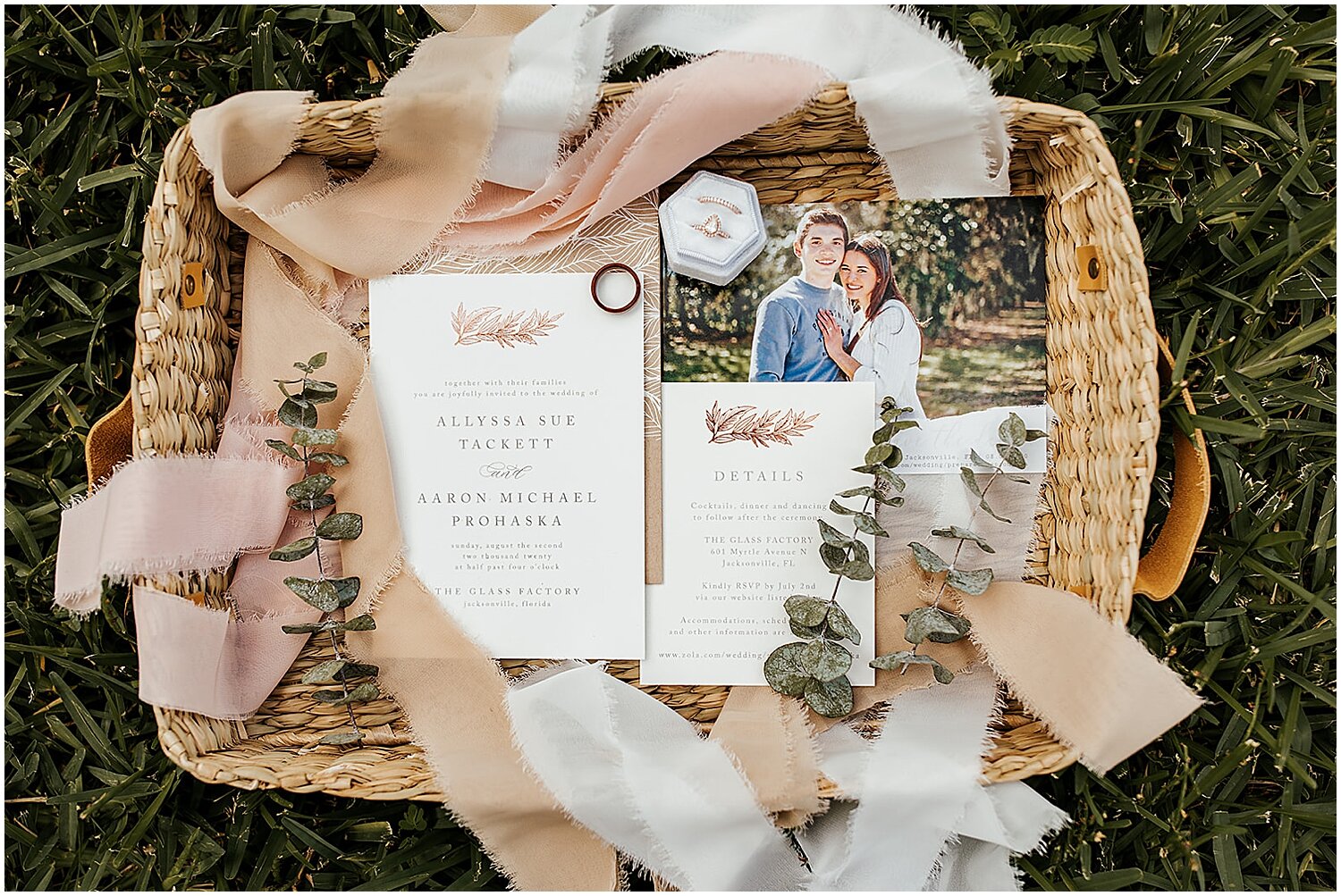  wedding invitation and wedding rings layout 