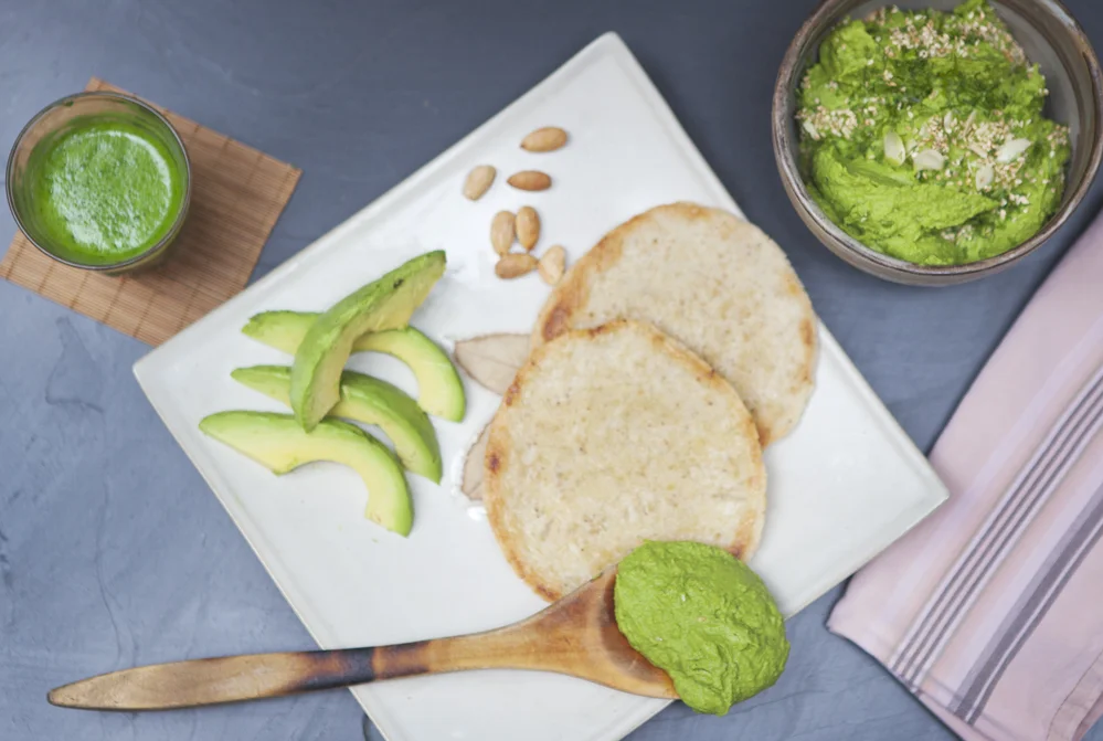 Edamame Hummus & Arepas