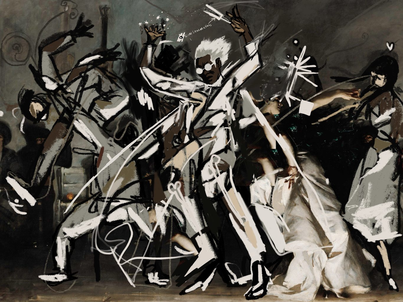 Dr. LaSalle painting done on top of John Singer Sargent El Jaleo