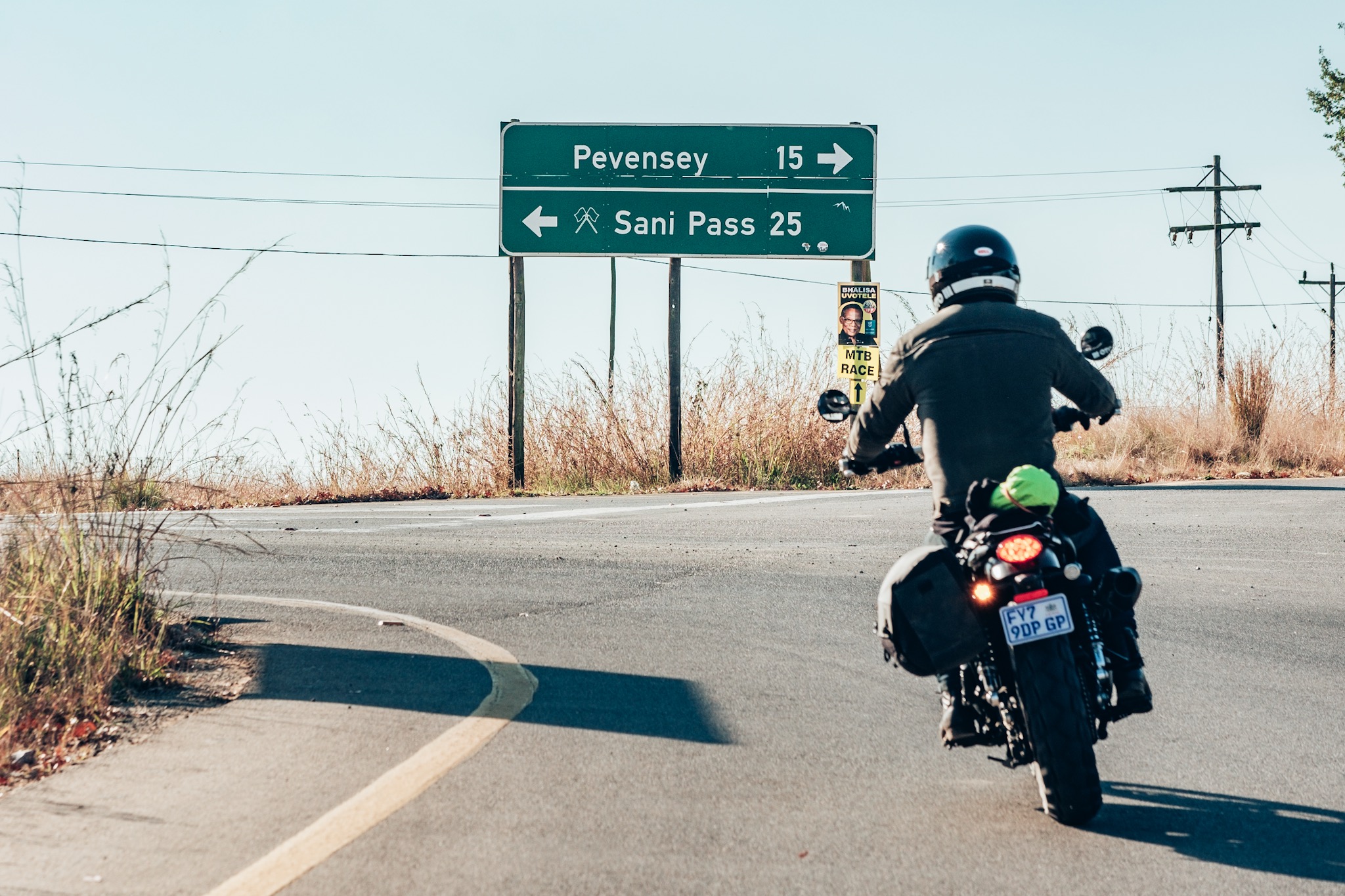 Making the turn towards Sani Pass on the outside of town in Himeville.