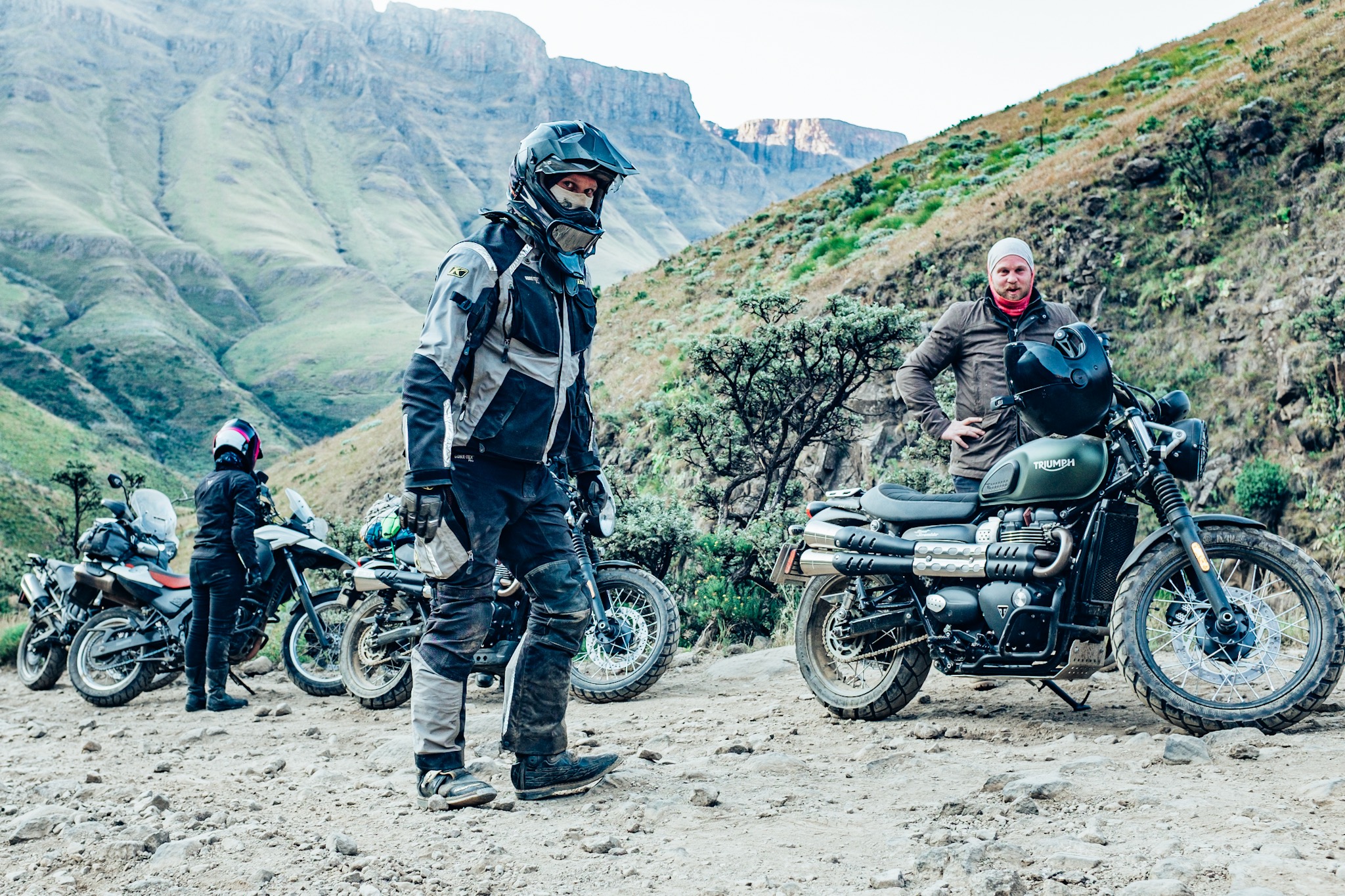 Our team doctor exhausted after helping out fellow riders pick up their bikes on the Sani Pass Moto adventure with Bonafide Moto Co.