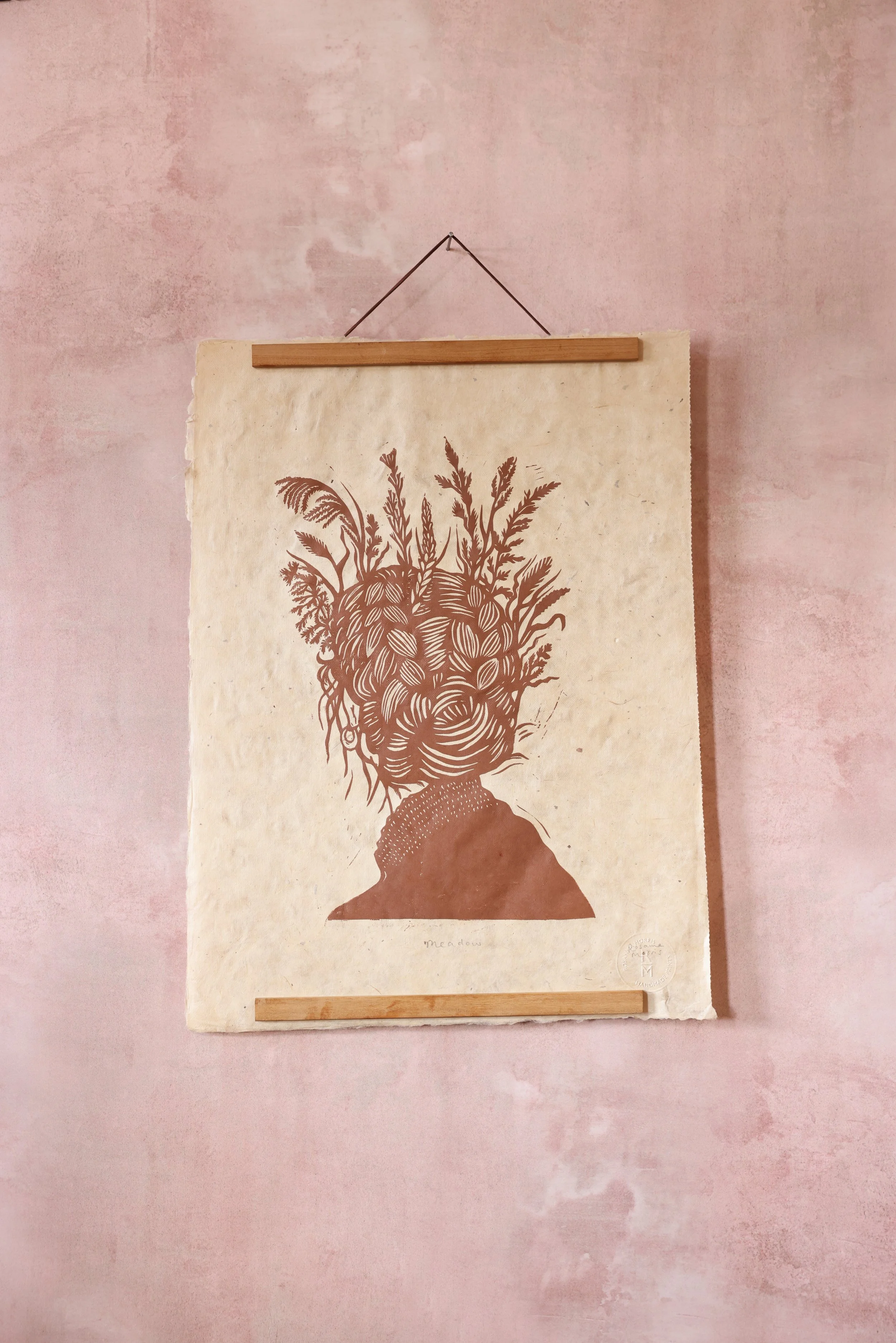 Meadow - brown - Linocut Print