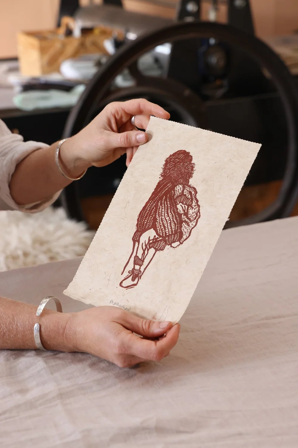 Motherhood - Burnt red - linocut print — ROSANNA MORRIS