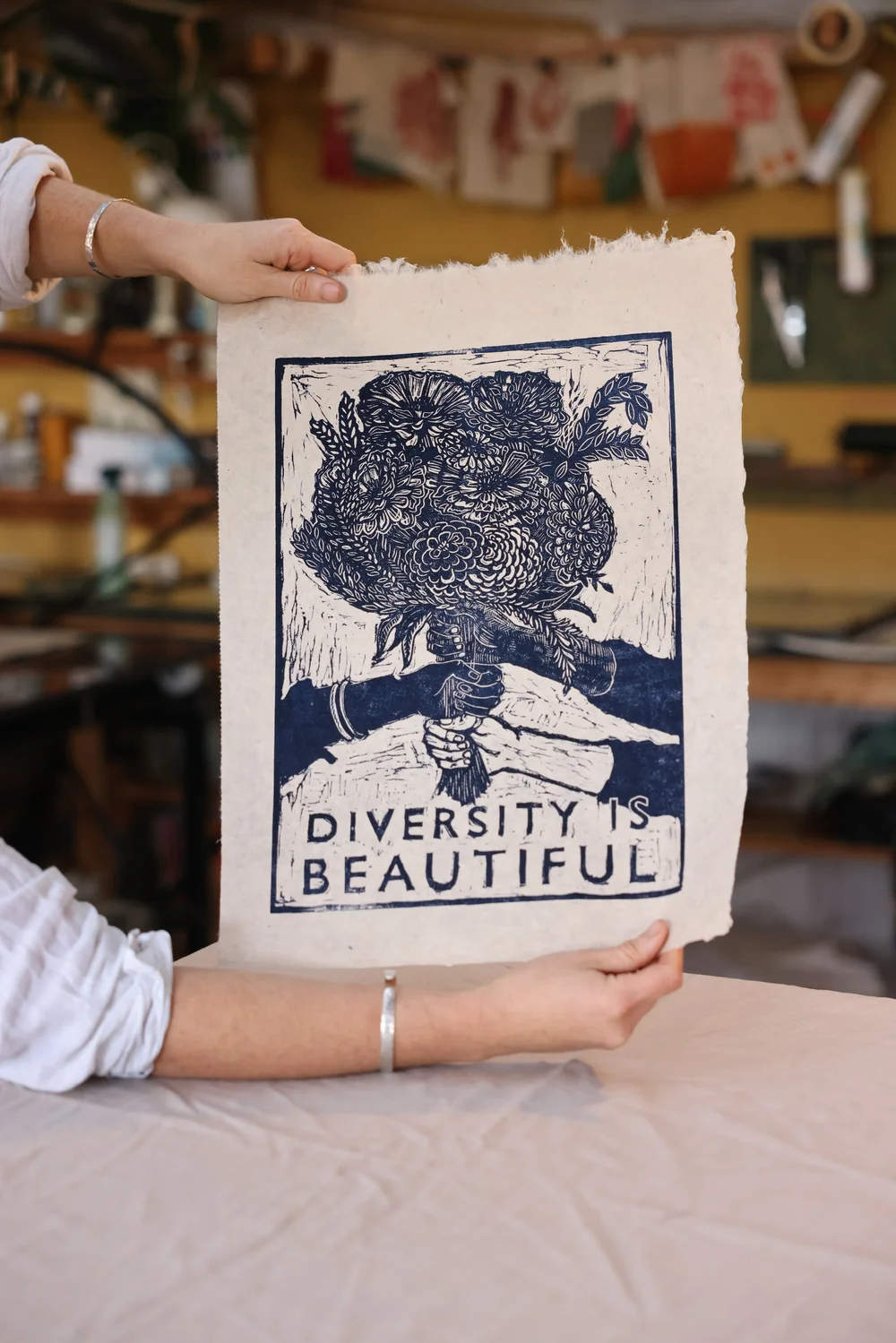 Diversity- blue - Linocut Print — ROSANNA MORRIS