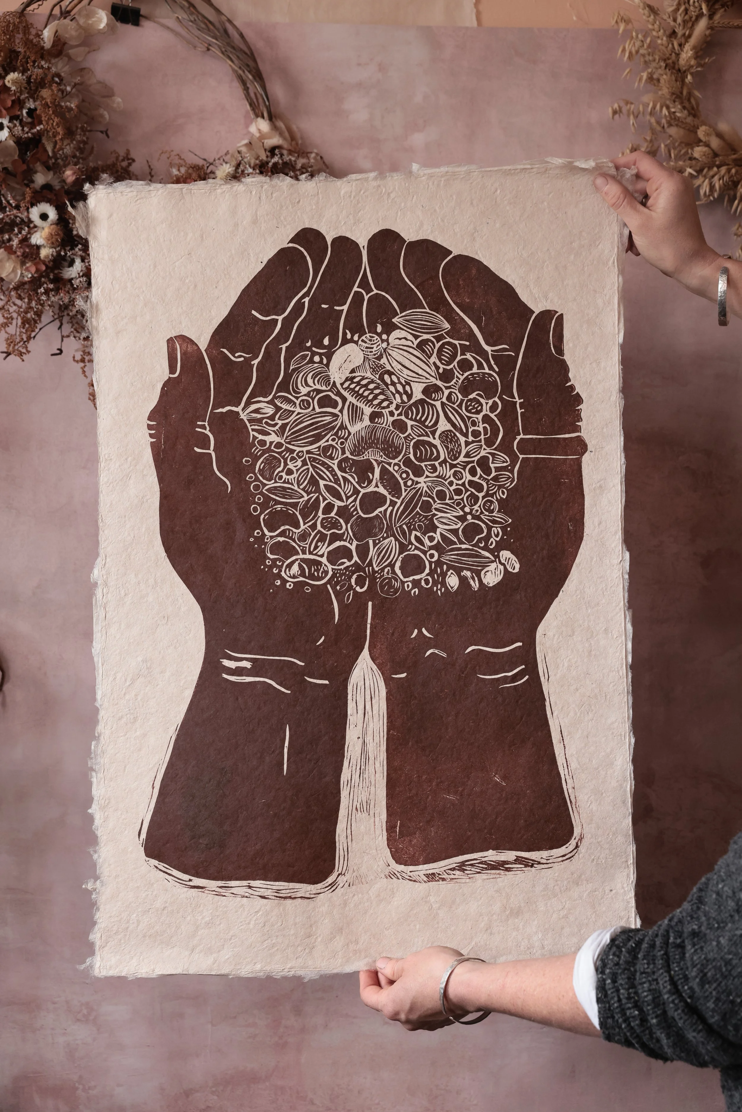 Seeds - Red - Linocut Print