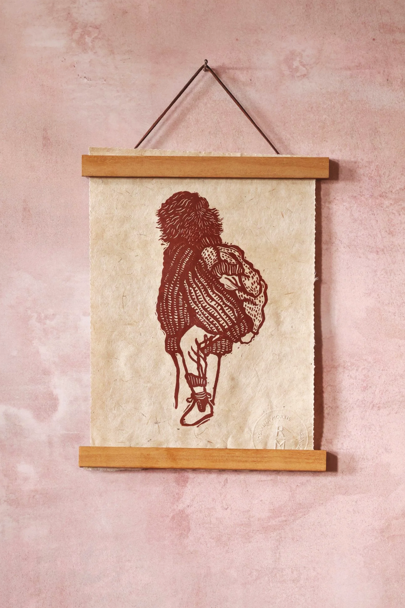 Motherhood - Burnt red - linocut print
