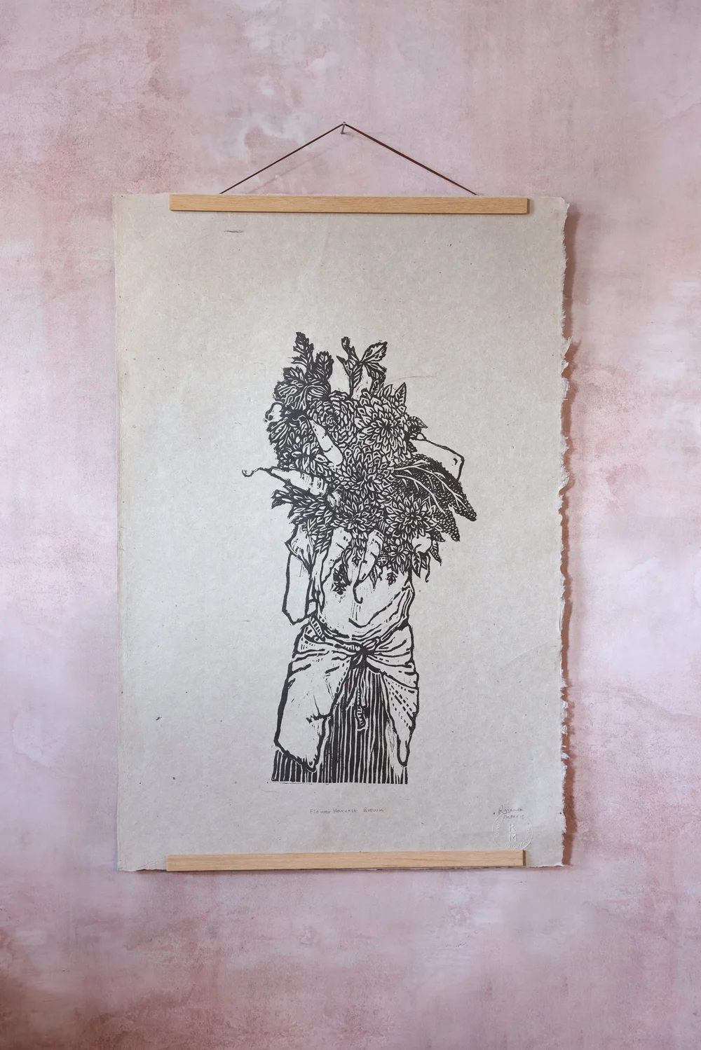 Rosanna Cattaneo 絵画 Flower Harvest - brown ink - Woodcut Print — ROSANNA MORRIS
