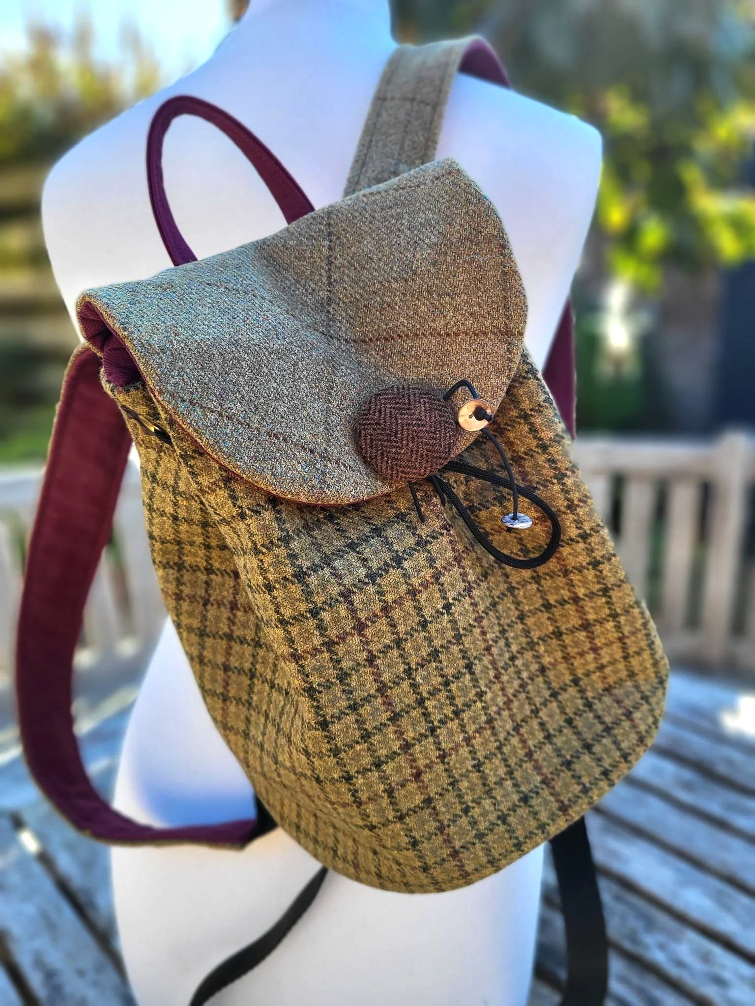 Julia Cunningham  handmade tweed rucksack in earthy Browns