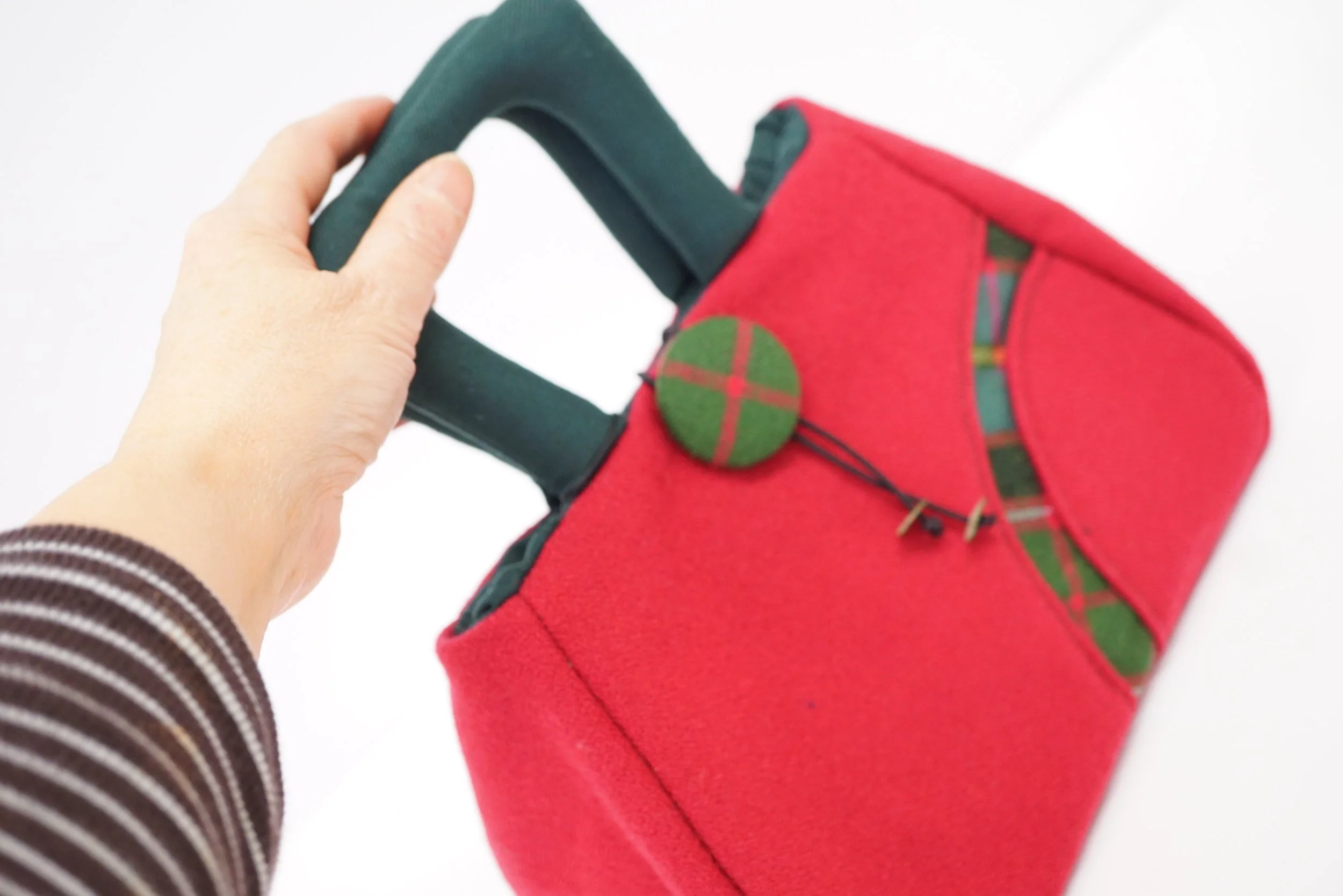 Tartan Muckle Fantoosh Scottish tweed handbag in pink Bute wool handmade by Julia Cunningham