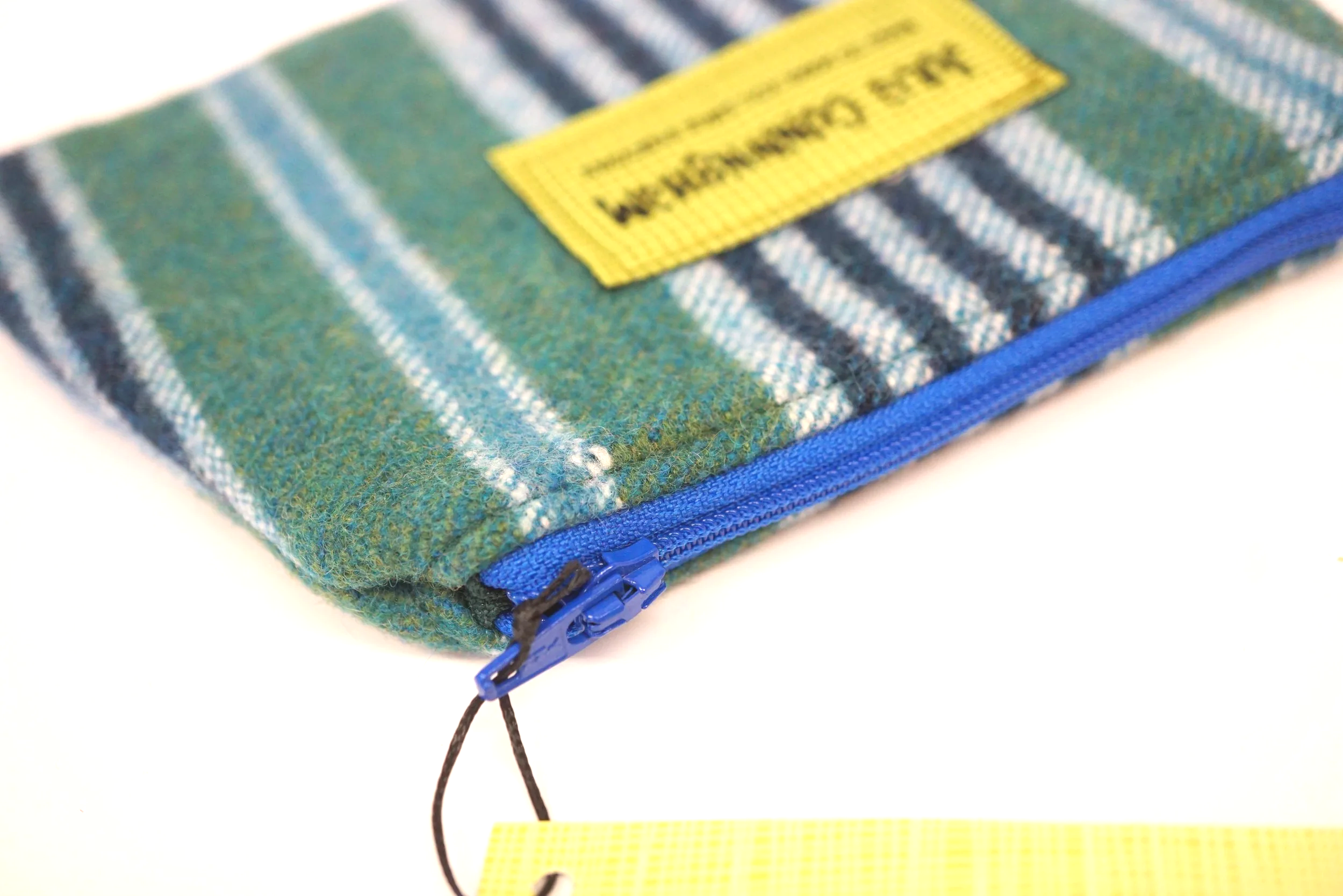 details of the Stripy Hinnigan tweed lavender-filled zipped purse, handmade in Scotland by Julia Cunningham