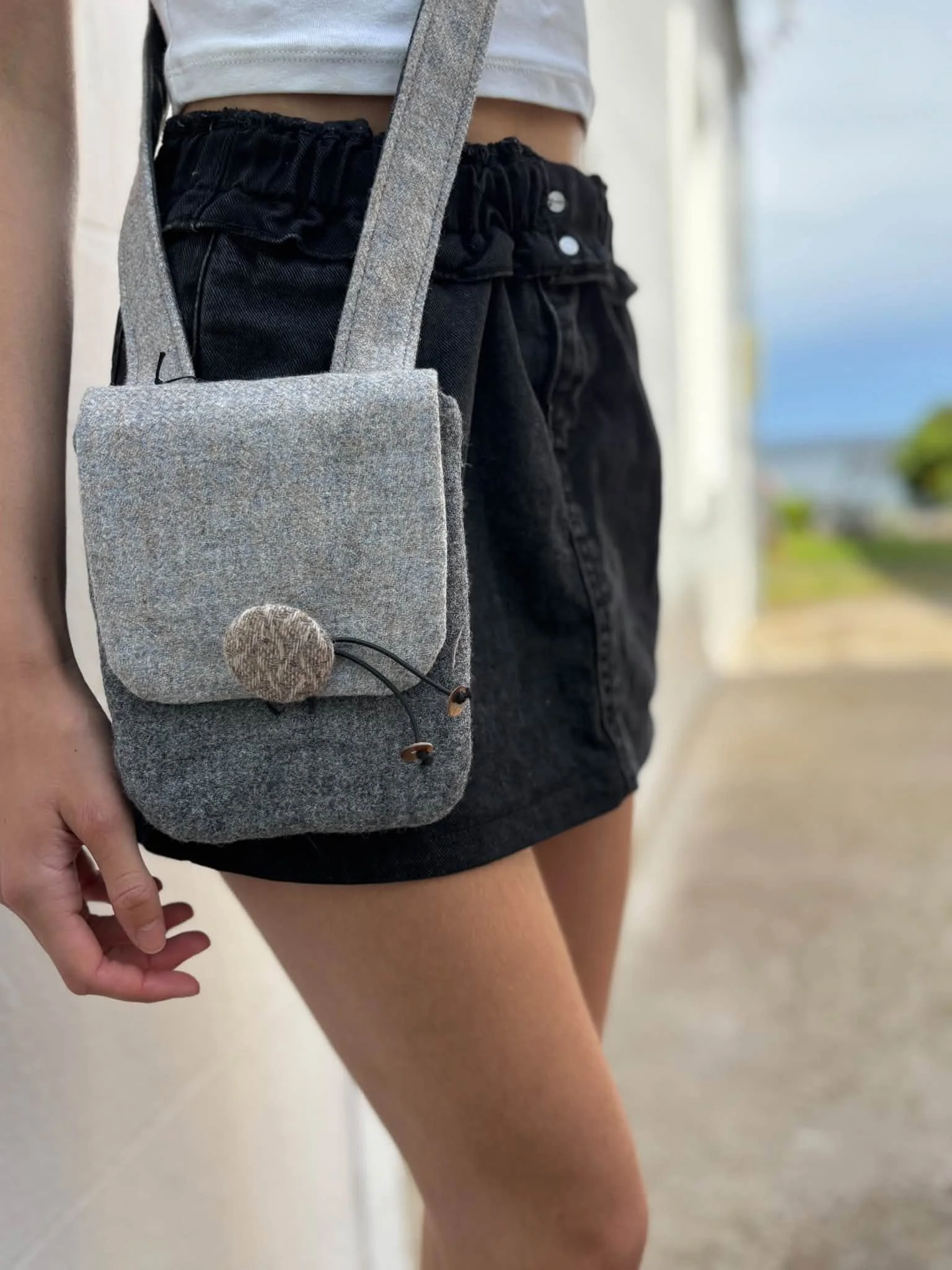 Crossbody phone Bag- the Tweedling- soft greys