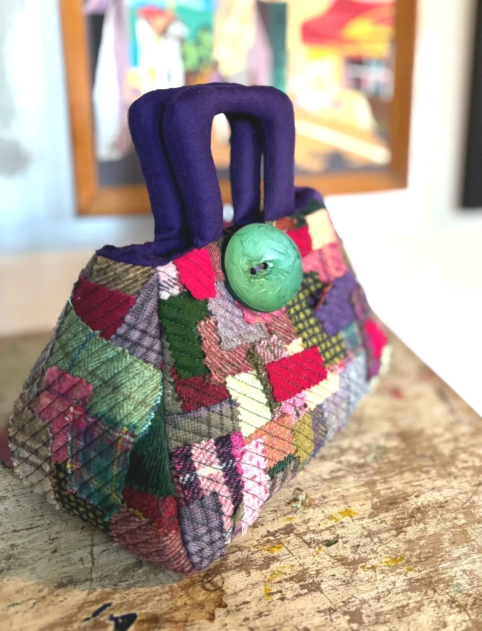 Muckle Fantoosh Scottish tweed handbag patchwork design handmade in the Scottish Borders by Julia Cunningham
