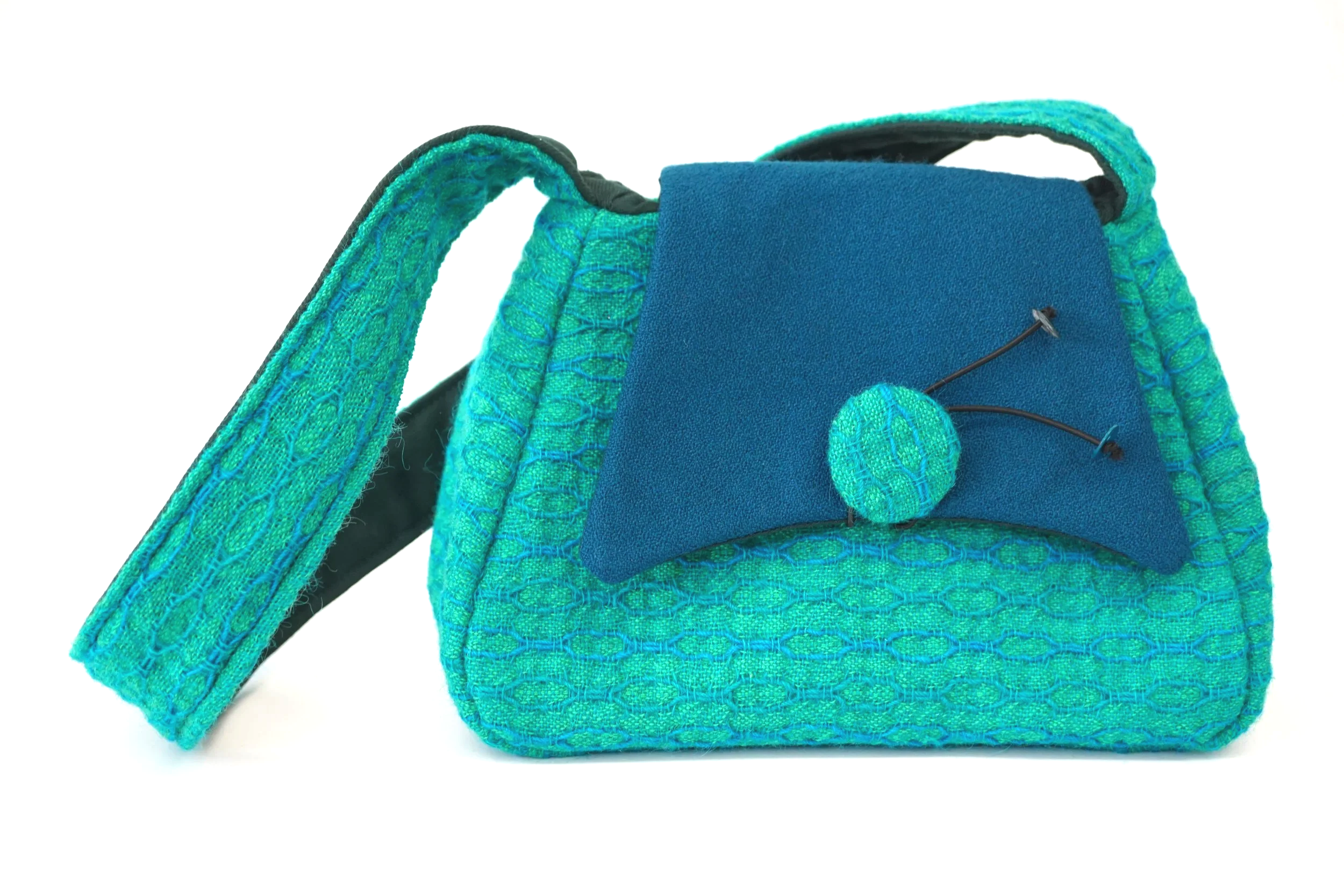 Green tweed shoulder bag