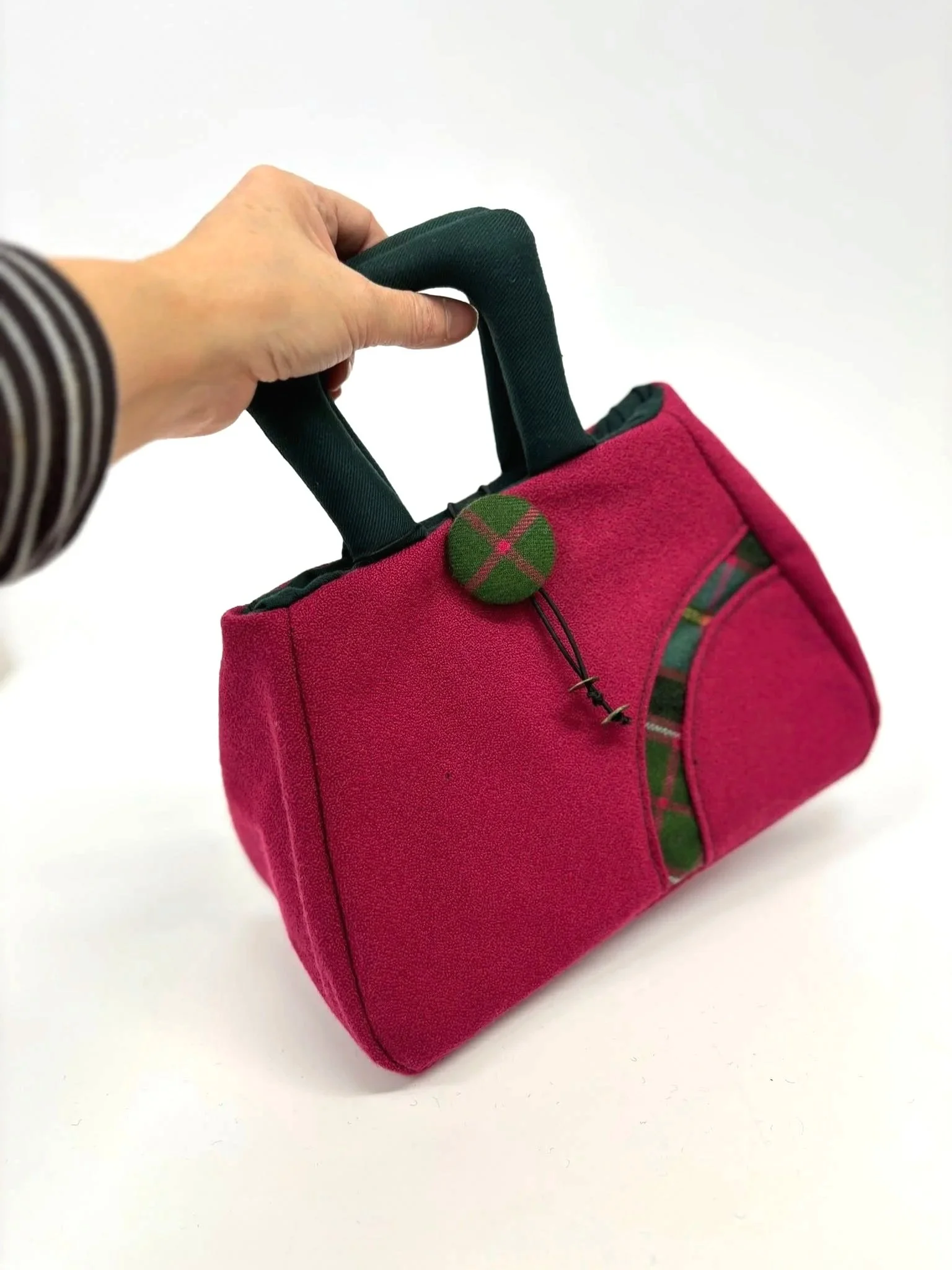 Tartan Muckle Fantoosh Scottish tweed handbag in pink Bute wool handmade by Julia Cunningham